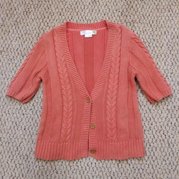 Old Navy Maternity Womens Coral Cardigan Sweater Size M Short Sleeve Button Up - Picture 1 of 9
